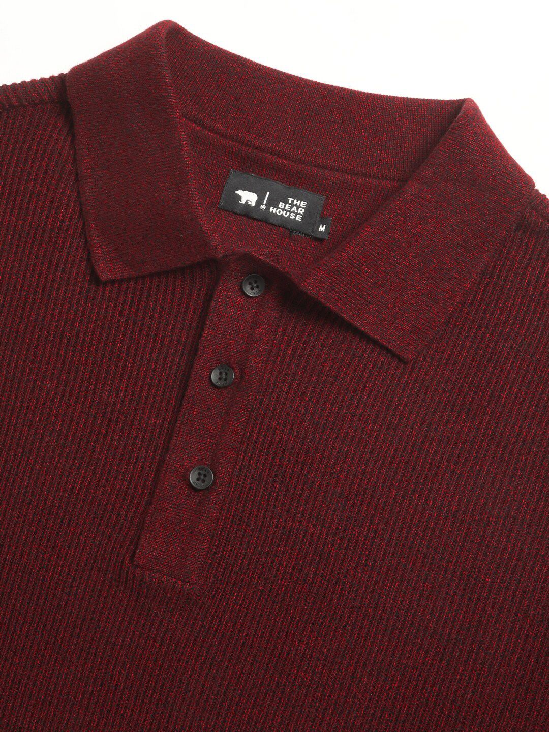 THE BEAR HOUSE Self Design Regular Fit Cotton Polo Collar T-shirt