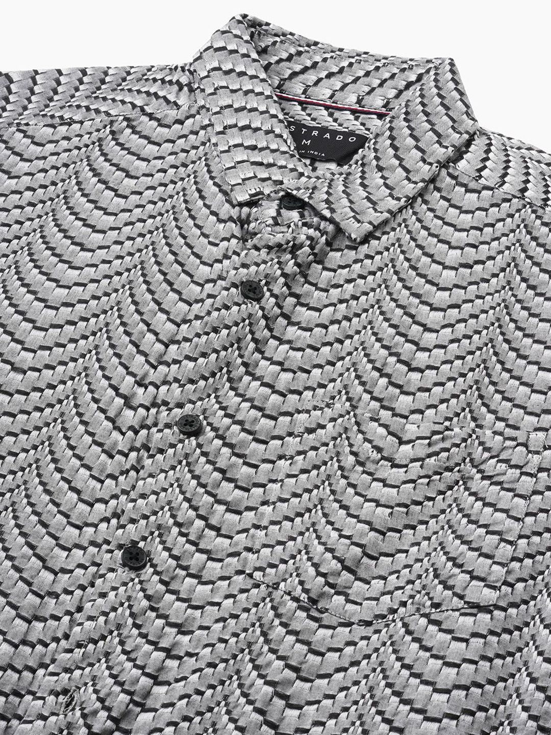 VASTRADO Men Slim Fit Textured Spread Collar Cotton Casual Shirt