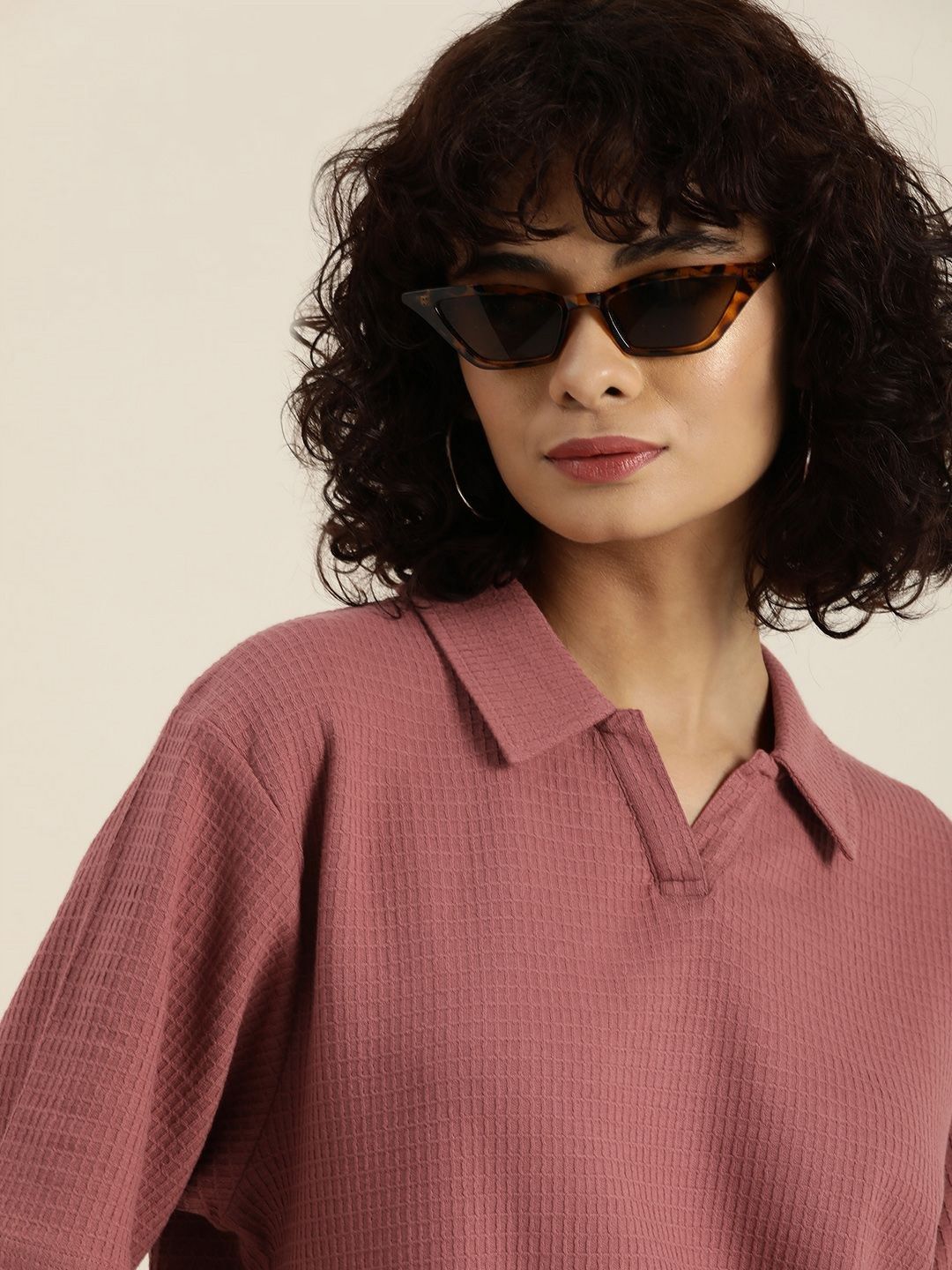 DILLINGER Women Solid Polo Collar Cotton Oversized T-Shirt