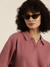 DILLINGER Women Solid Polo Collar Cotton Oversized T-Shirt