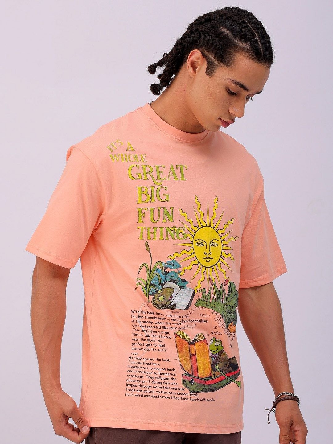 The Indian Garage Co Men Graphic Printed Round Neck Pure Cotton Relaxed Fit T-shirt