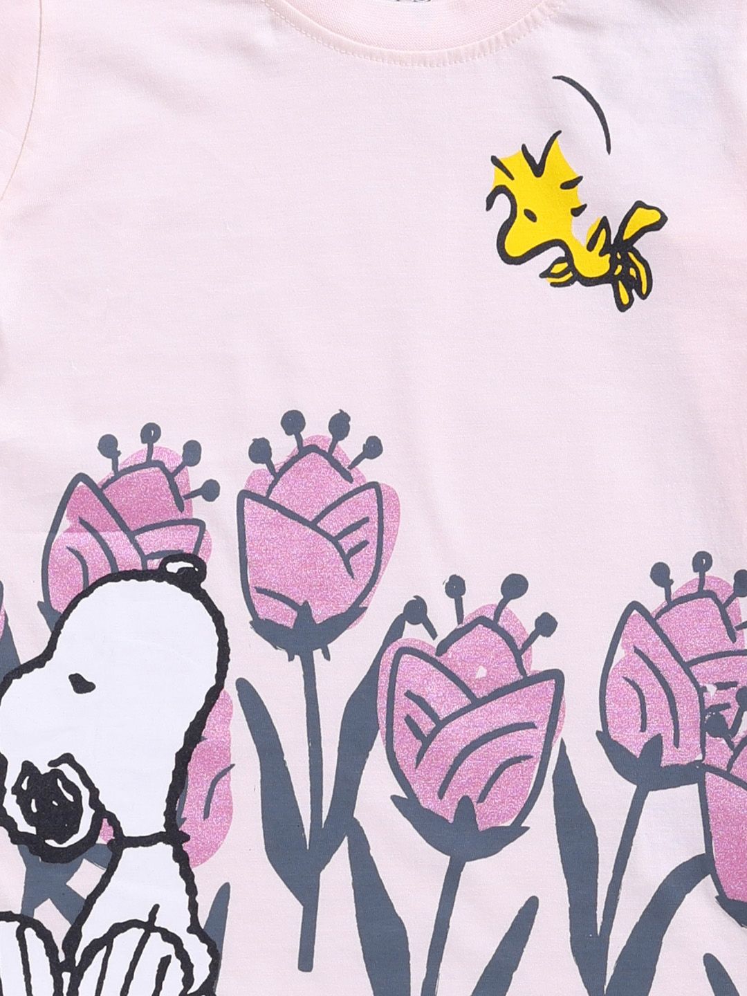 Happy Faces Girls Pure Cotton Snoopy Printed T-shirt with Joggers