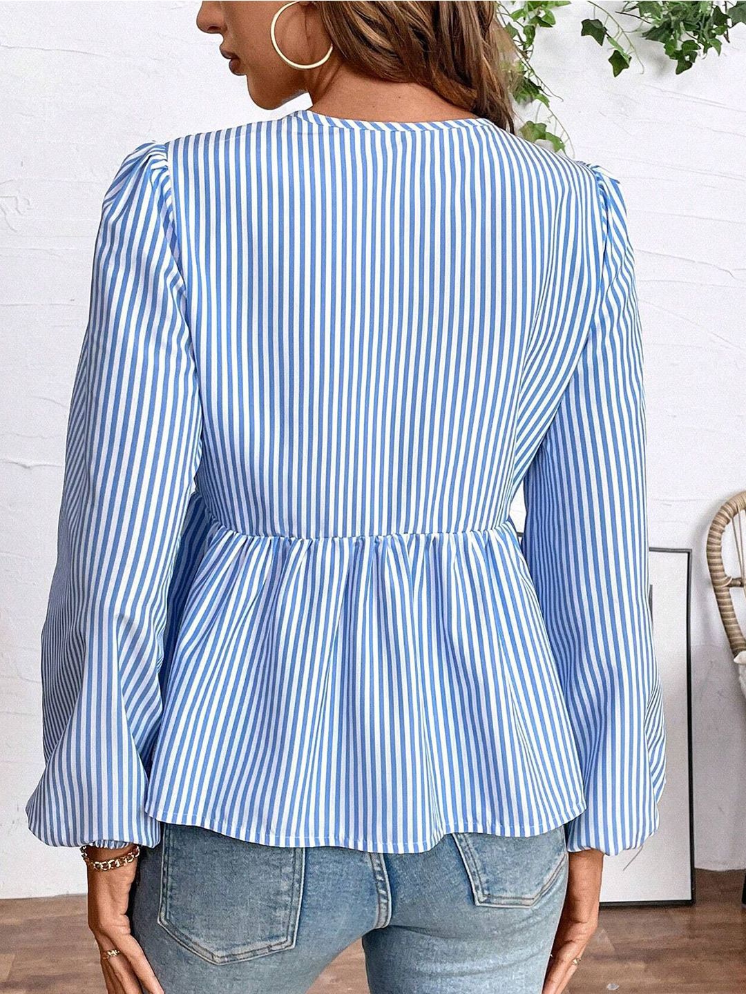 DressBerry Striped Puff Sleeve Top