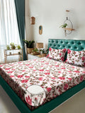 Myntra Elegant Cream Floral Printed Fitted 300 TC King 7D Bedsheet & 2 Pillow Covers