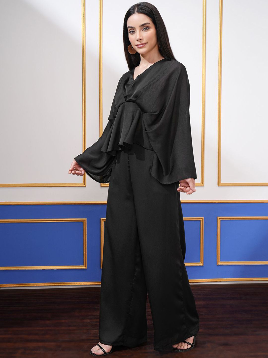 Vishudh Black V-Neck Long Sleeves Tunic With Palazzo