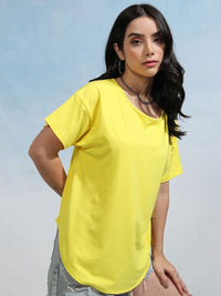 Tokyo Talkies Women Solid Boat Neck Cotton T-shirt