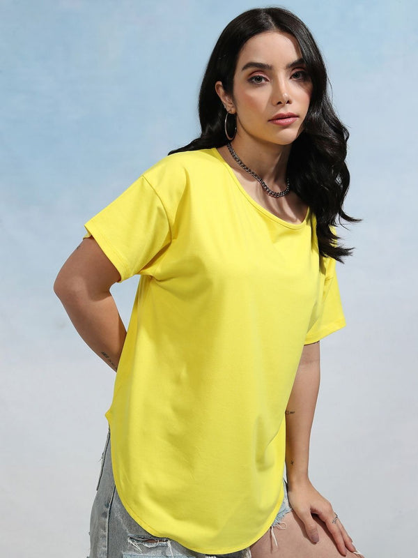 Tokyo Talkies Women Solid Boat Neck Cotton T-shirt