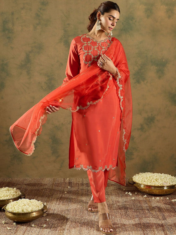 Indo Era Ethnic Motifs Embroidered Kurta With Trousers & Dupatta