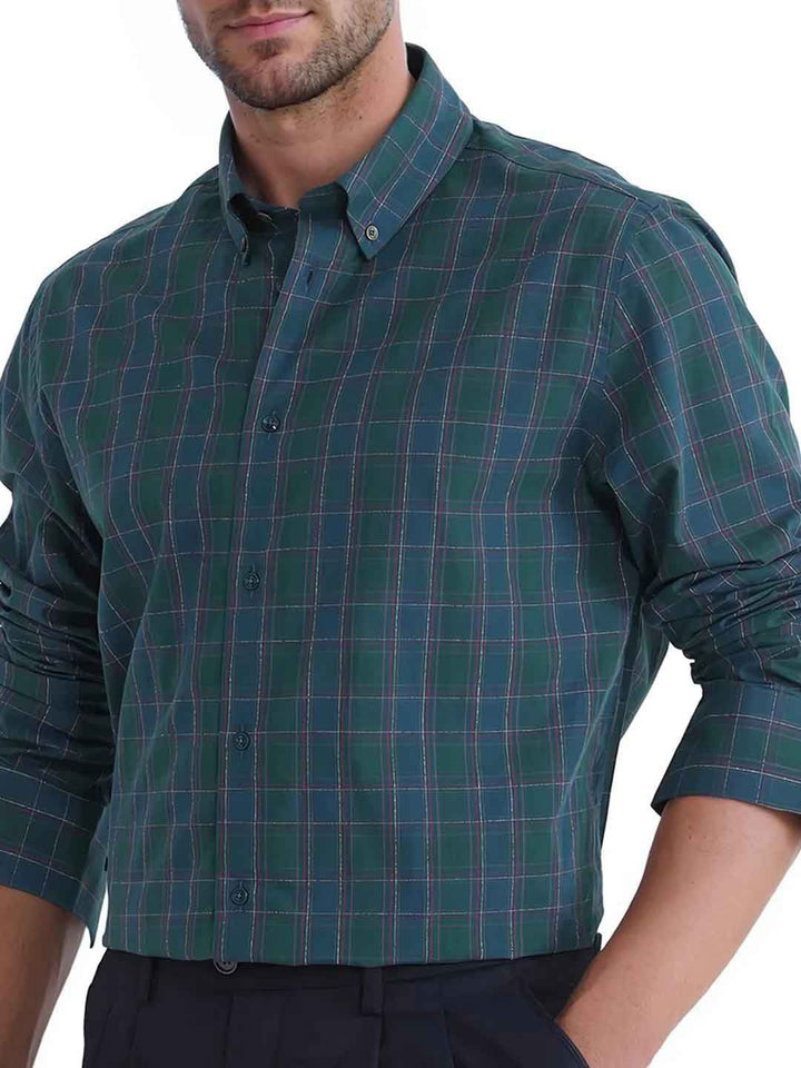 RARE RABBIT Men Comfort Button-Down Collar Checked Cotton Casual Shirt
