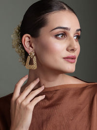 PANASH 22Ct Gold Plated Cubic Zirconia Studded Drop Earrings