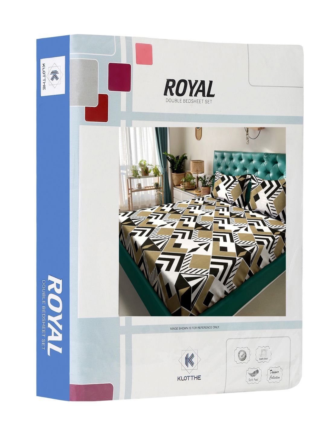 KLOTTHE Green Geometric Polycotton 300 TC Cadar Katil King dengan 2 Sarung Bantal-98 x 89 inci