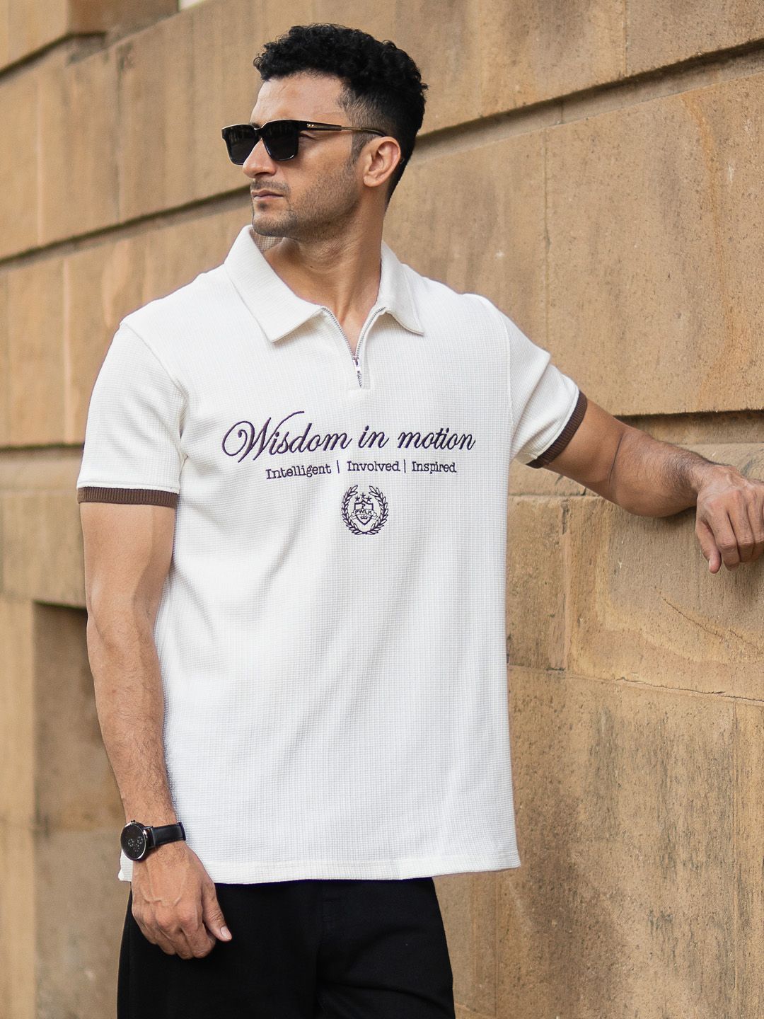 Powerlook Men Typography Printed Polo Collar Regular Fit T-shirt