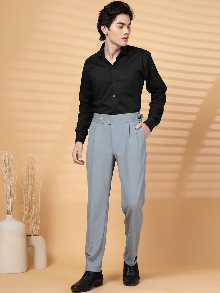 KLOTTHE Men Grey Lycra Formal Formal Trousers