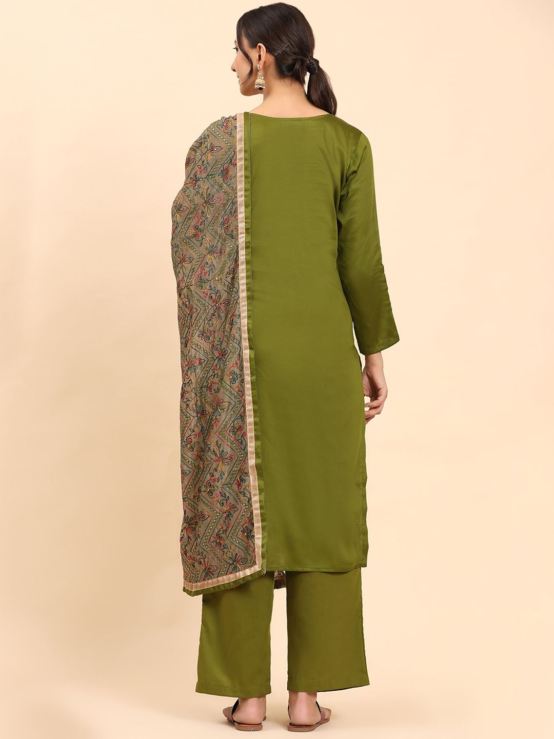 Mamicha Women Ethnic Motifs Embroidered Regular Thread Work Pure Cotton Kurta with Palazzos & With Dupatta