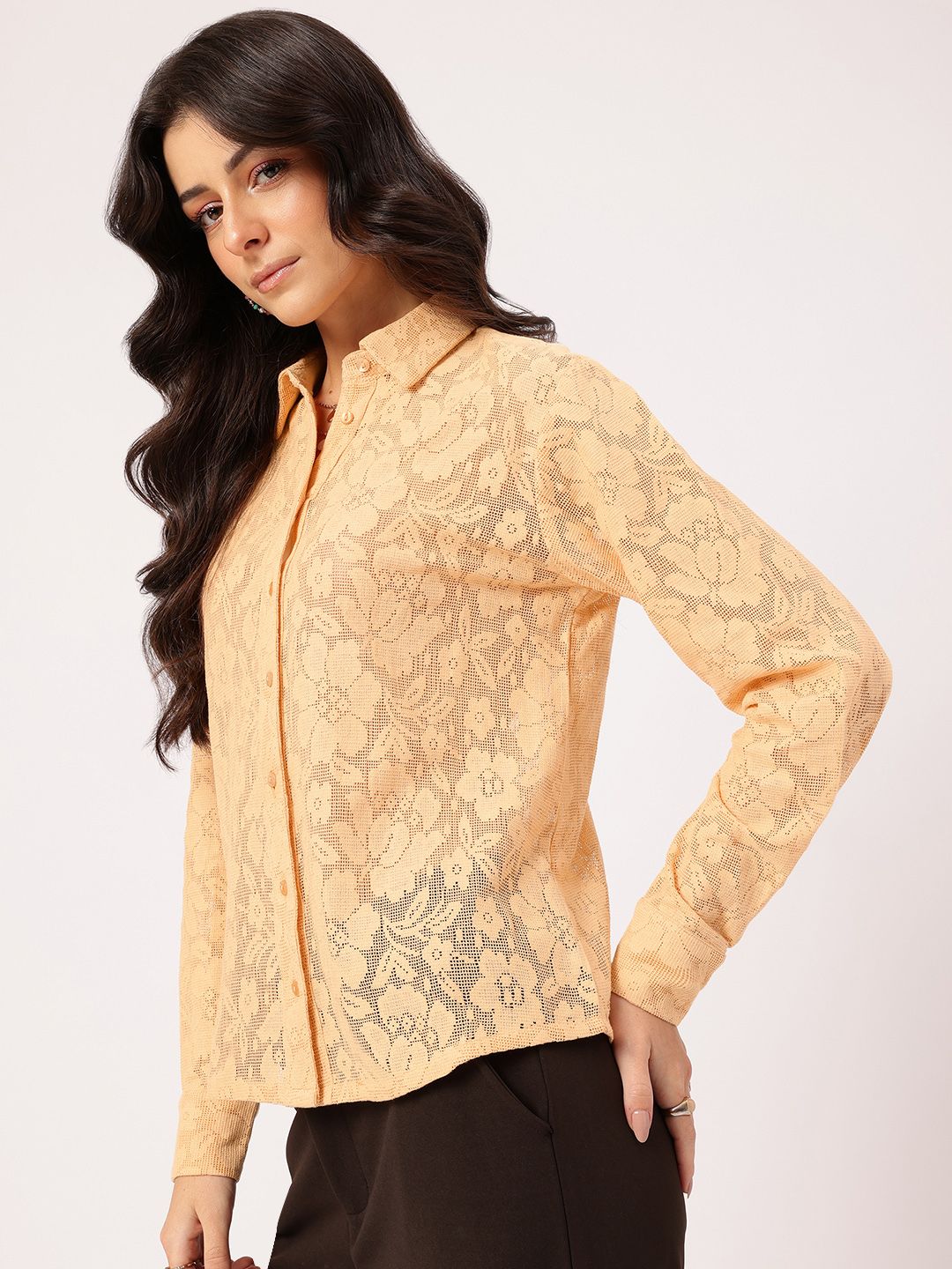 DressBerry Polished Whispers Self-Designed Semi-Sheer Shirt