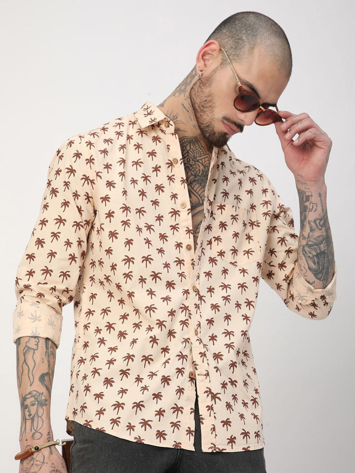 VASTRADO Men Classic Fit Spread Collar Floral Printed Cotton Casual Shirt