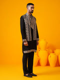 SOJANYA LUXE Motif Etnik Bersulam Kolar Mandarin Kurta Lurus & Seluar & Jaket