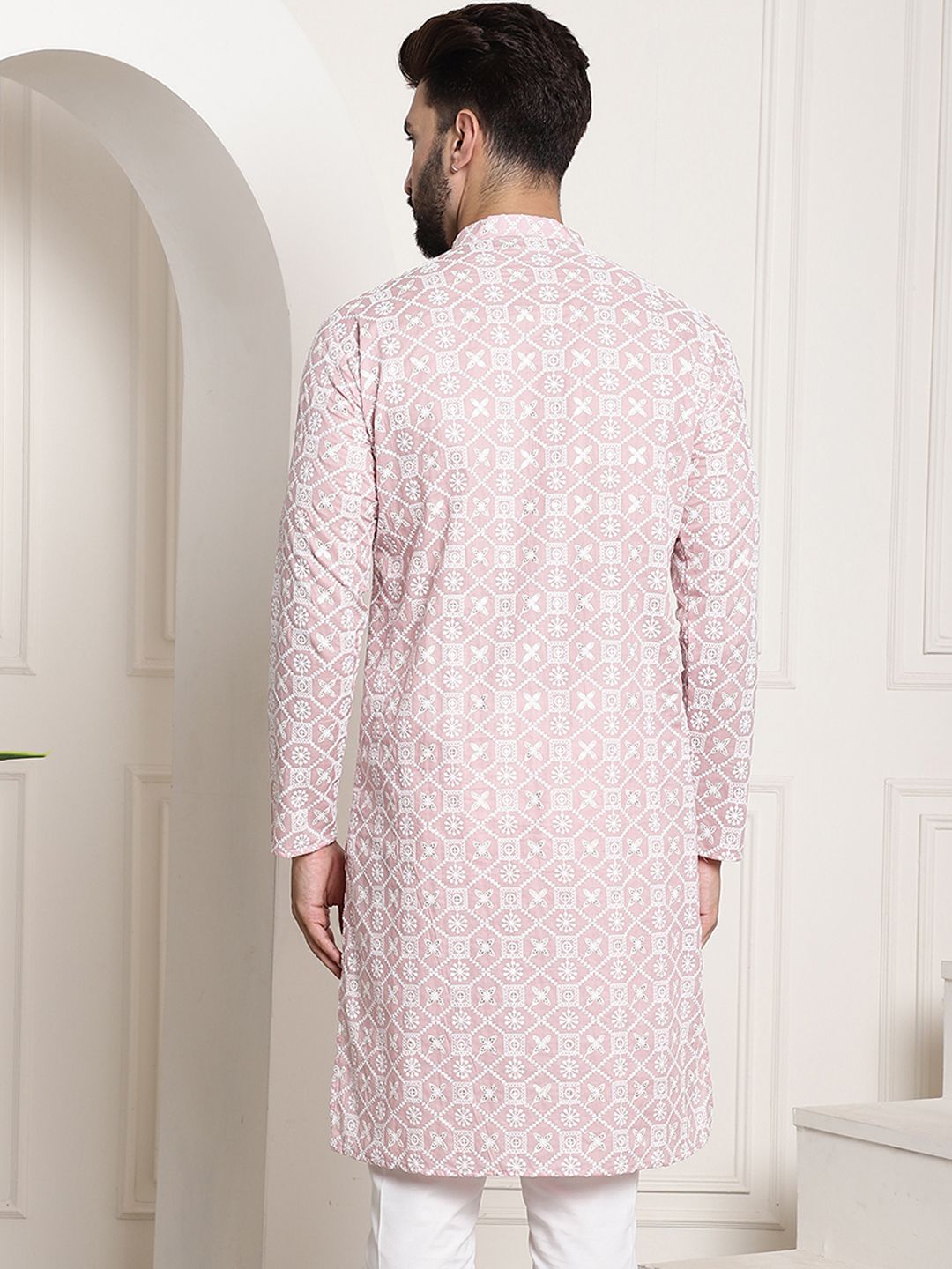 SOJANYA Band Collar Ethnic Motifs Embroidered Thread Work Cotton Kurta
