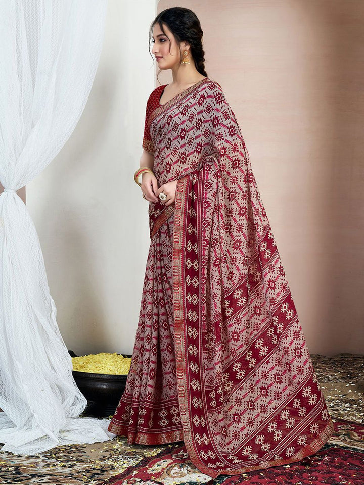 KALINI Zari Pure Chiffon Ikat Saree