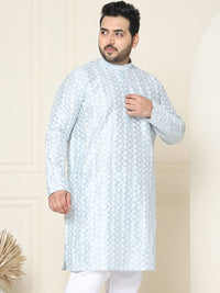 SOJANYA PLUS Size Floral Embroidered Band Collar Straight Kurta
