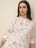Vishudh White & Beige Floral Printed Pure Cotton Tunic With Trousers