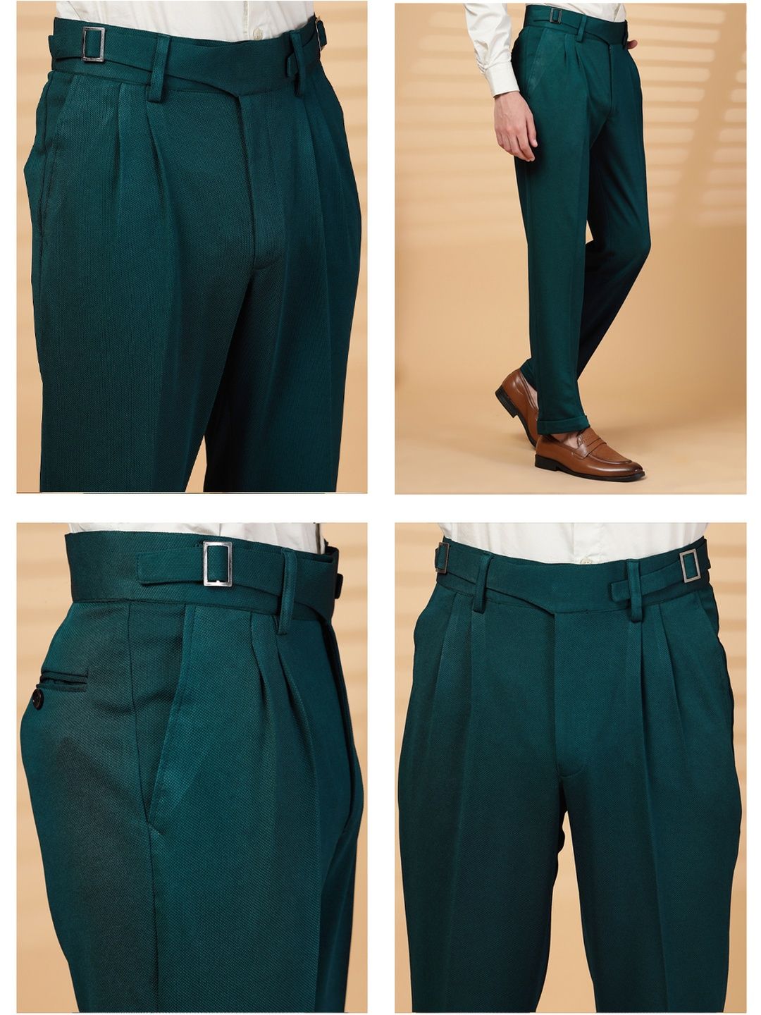 KLOTTHE Men Green Lycra Formal Formal Trousers
