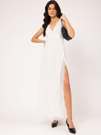 DressBerry Gracefully Glowing High-Slit Sleeveless Lace Maxi Dress