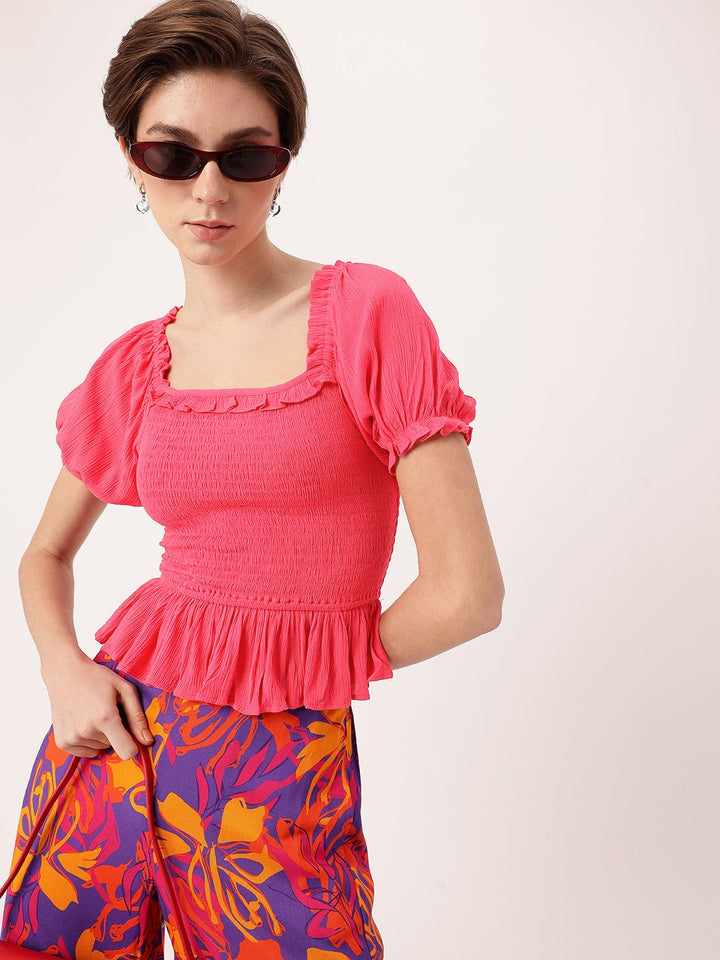 DressBerry Spectrum Smocked Off-Shoulder Fitted Top
