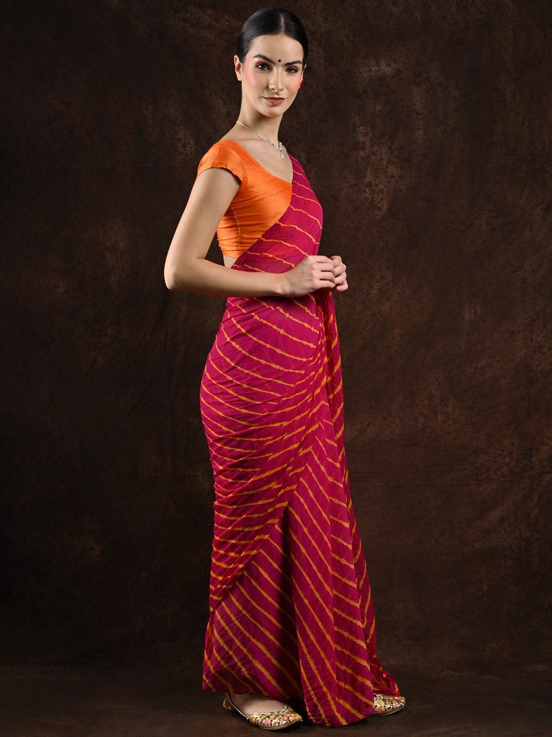 Exotic India Cabaret Leharia Tie-Dye Chiffon Saree