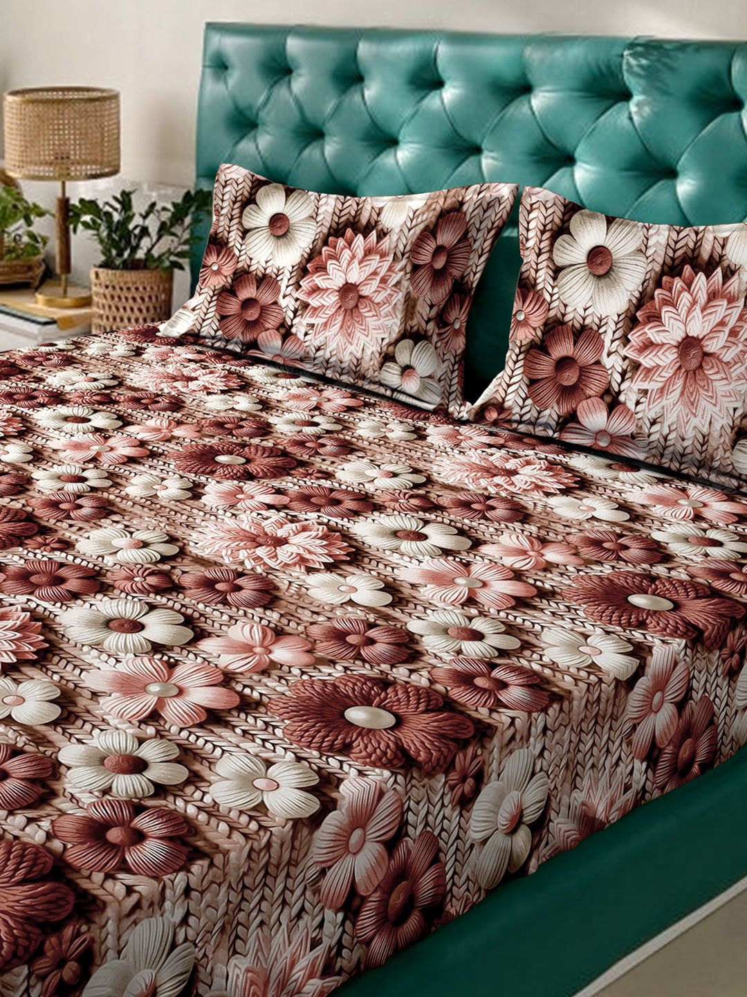 KLOTTHE Coklat Bunga 300TC King Superfine Cadar 7D & 2 Sarung Bantal-2.50mx2.25m