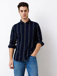SPYKAR Men Spread Collar Vertical Striped Cotton Casual Shirt