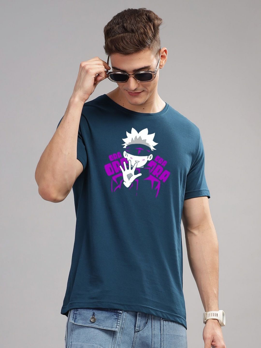 ADRO Men Printed Raw Edge T-shirt