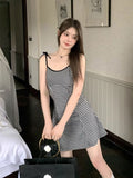 DressBerry Checked  Shoulder Straps Fit & Flare Mini Dress