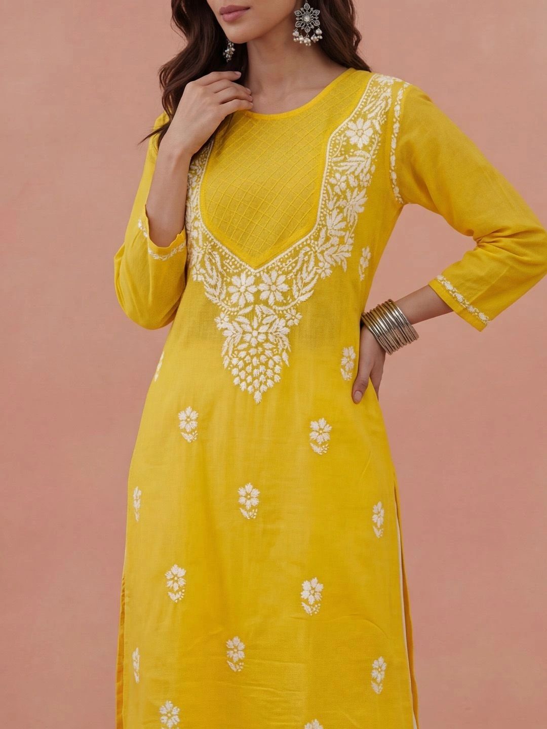 House of Chikankari Women Floral Embroidered Thread Work Kurta