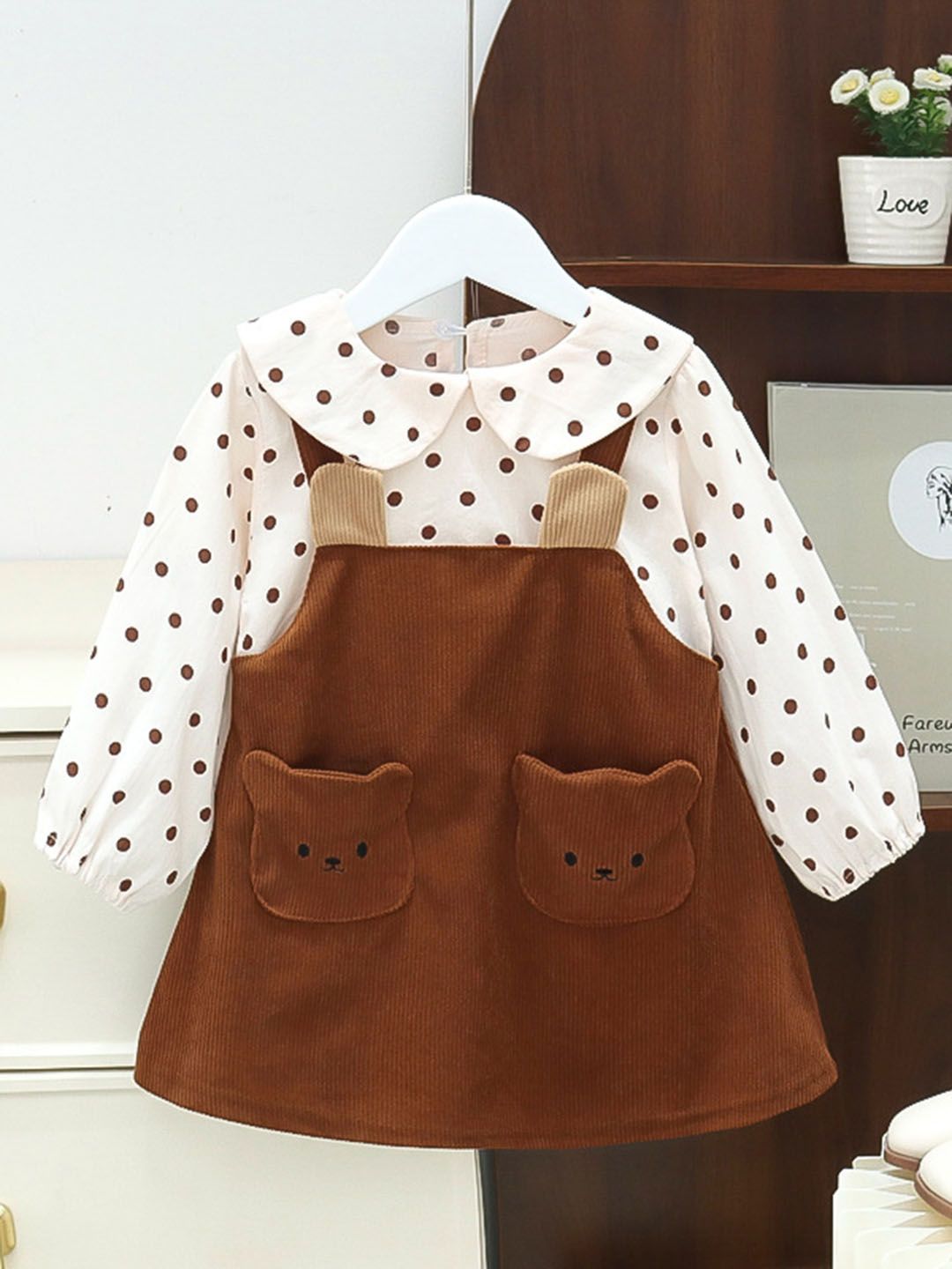 YK Girls Pack of 2 Polka Dots Printed Pinafore Dress