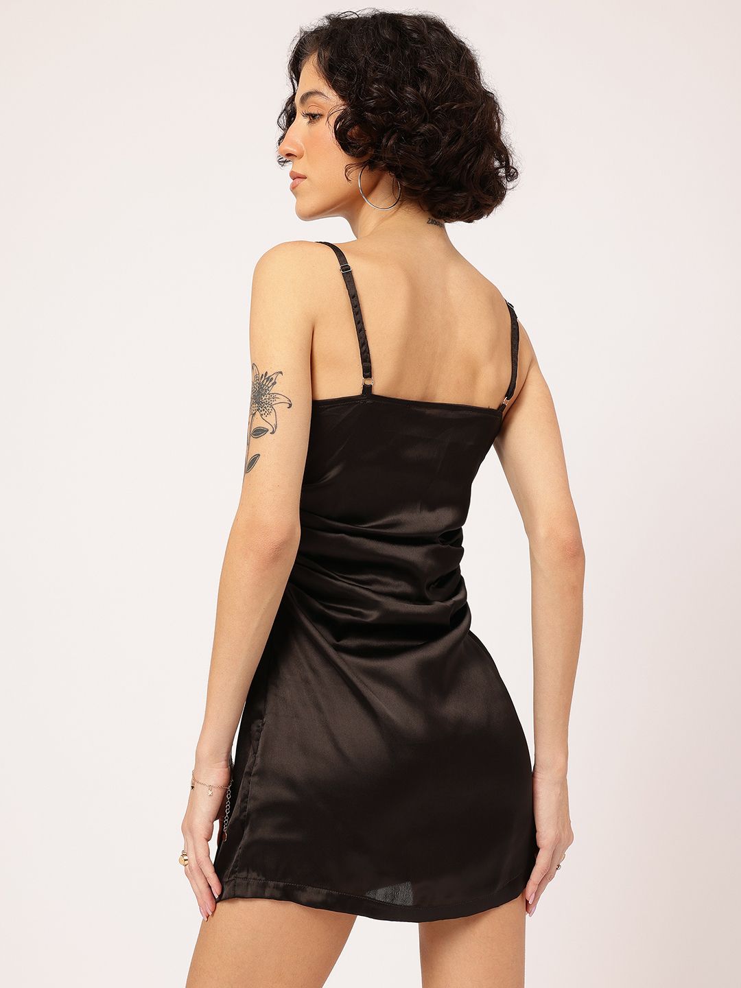 DressBerry Satin Serenade Cowl Neck Ruched Mini Dress