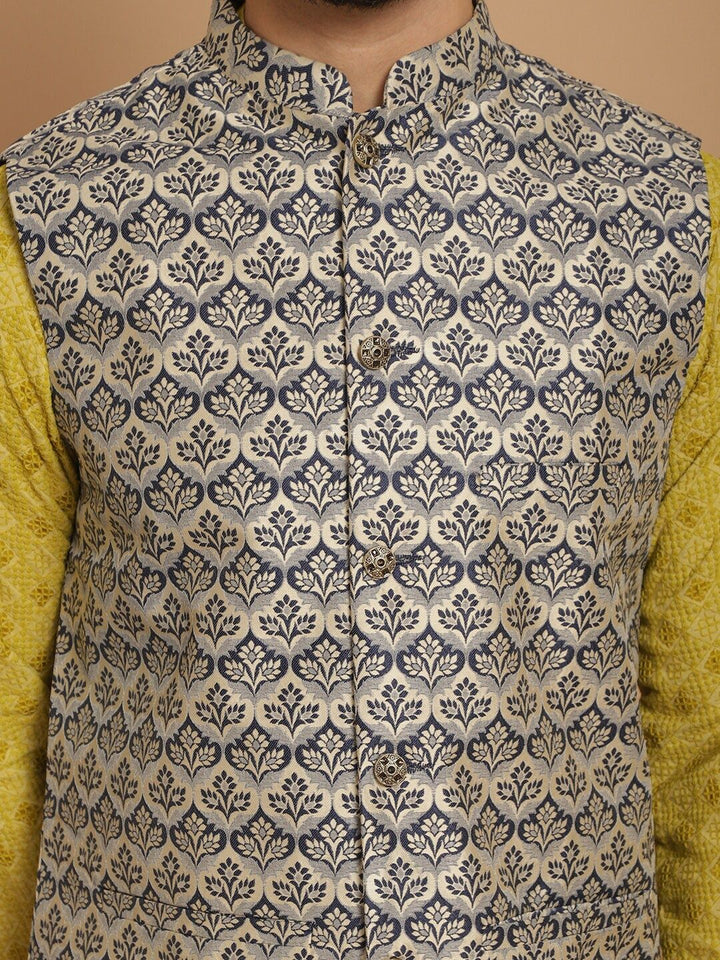 Anouk Green Woven Design Embroidered Regular Mandarin Collar Straight Kurta & Churidar