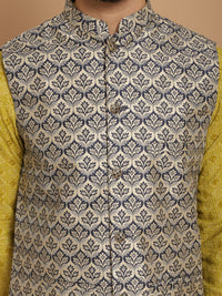 Anouk Green Woven Design Embroidered Regular Mandarin Collar Straight Kurta & Churidar