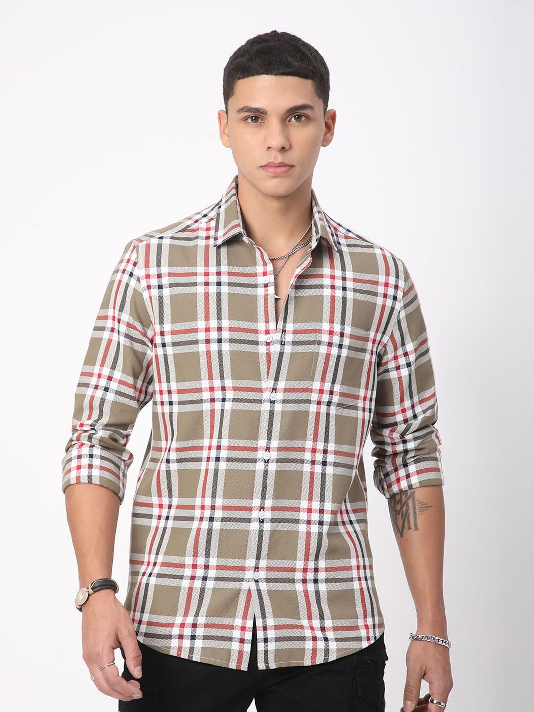 VASTRADO Men Classic Slim Fit Opaque Checked Casual Shirt