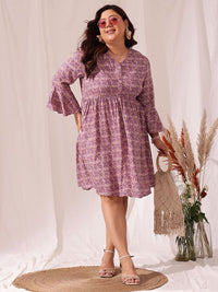 CURVY STREET Plus Size Floral Printed Bell Sleeve Fit & Flare Dress