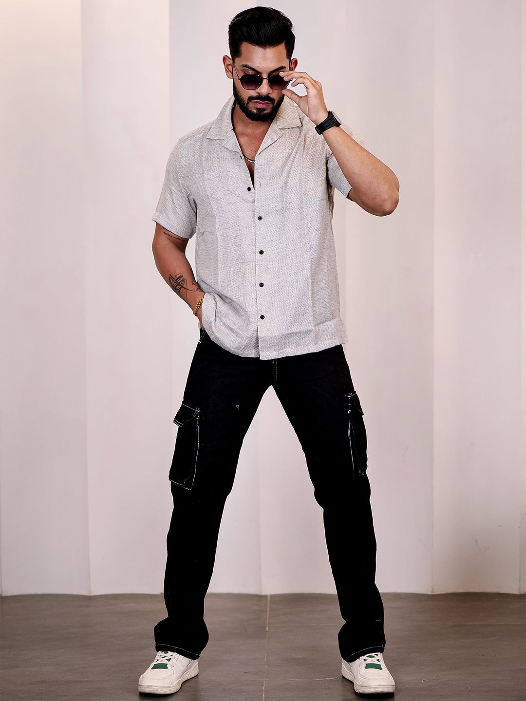Eszett Cuban Collar Cotton Casual Shirt