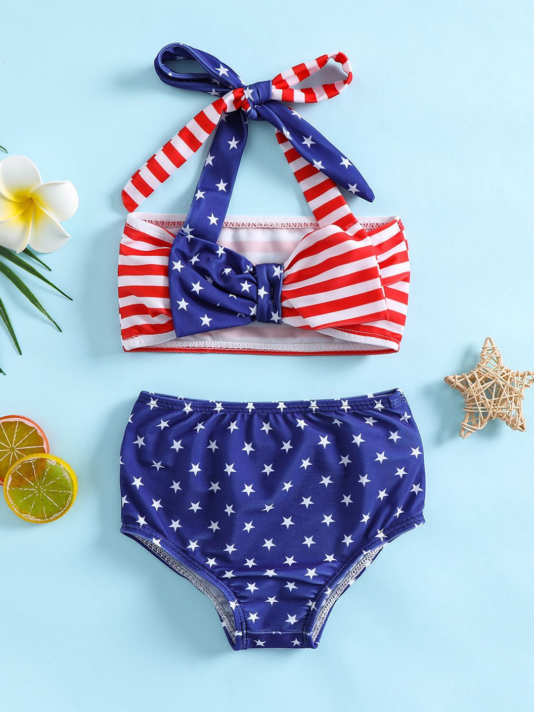 YK Girls Printed Top & Briefs Swim Set