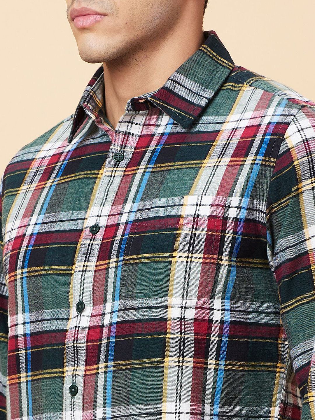 Being Human Men Classic Slim Fit Spread Collar Tartan Checked Cotton Casual Shirt