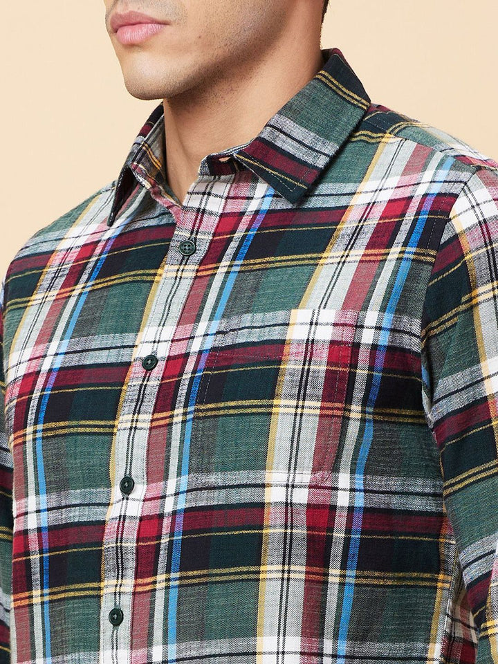 Being Human Men Classic Slim Fit Spread Collar Tartan Checked Cotton Casual Shirt