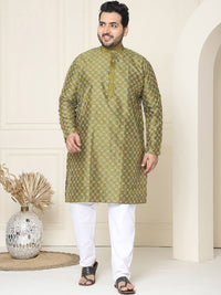 SOJANYA PLUS Geomtric Embroidered Mandarin Collar Straight Kurta with Pyjamas