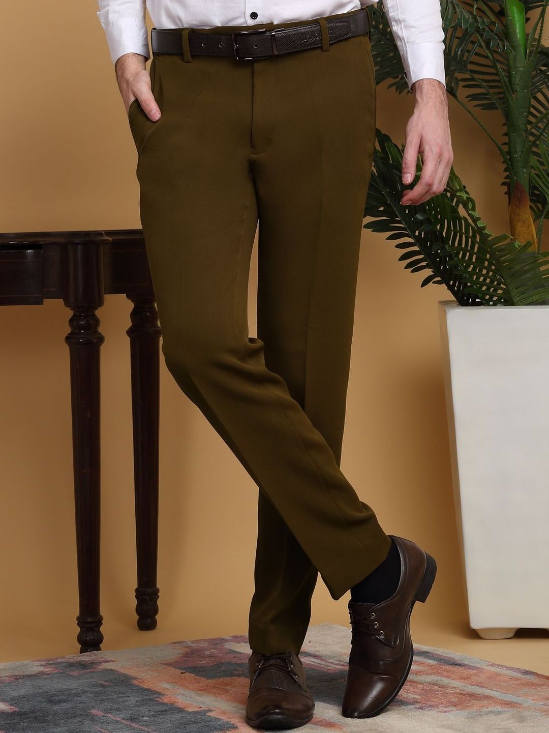 KLOTTHE Lelaki Slim Fit Seluar Pleated Mudah Dicuci
