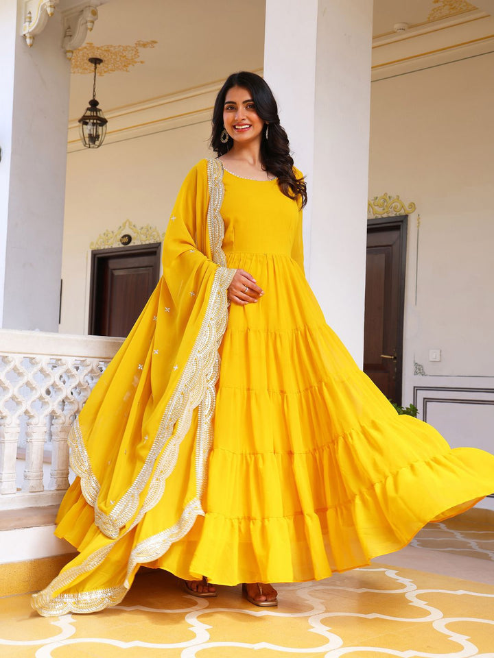 KALINI Women Tiered Kurta with Pyjamas & With Dupatta