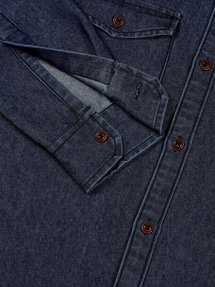 Thomas Scott Men Classic Spread Collar Faded Cotton Slim Fit Casual Shirt