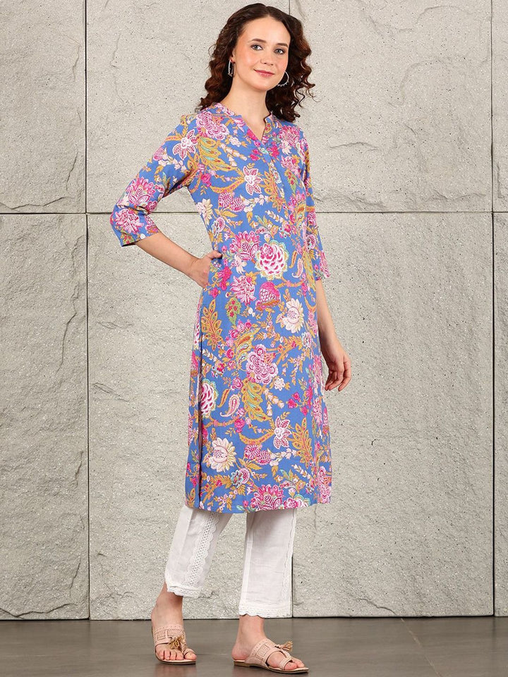 W Women Floral Printed Flared Sleeves Sequinned Kurta