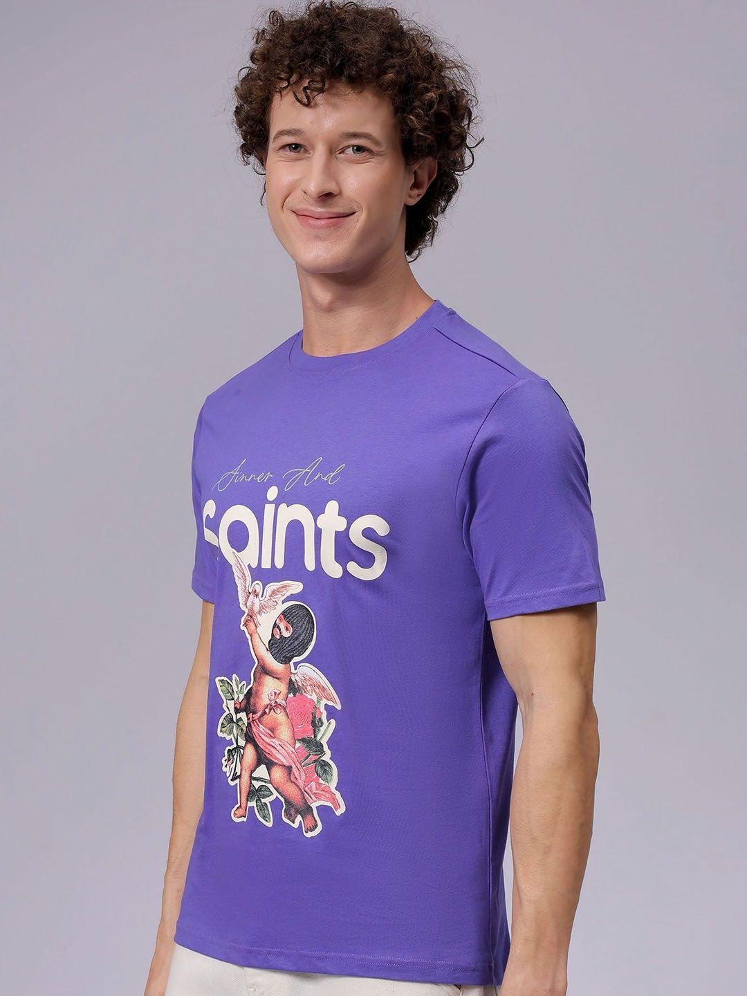 The Indian Garage Co Men Typography Printed Slim Fit Pure Cotton T-shirt
